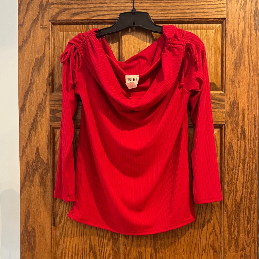 BiBi Women's Vibrant Red Cowl Neck Long Sleeve Top